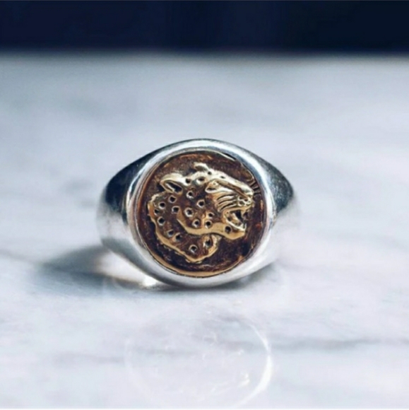 JEWELRYLAB Handmade Jaguar Ring 925 Sterling Silver Brass Emblem.EUC! - Picture 2 of 11
